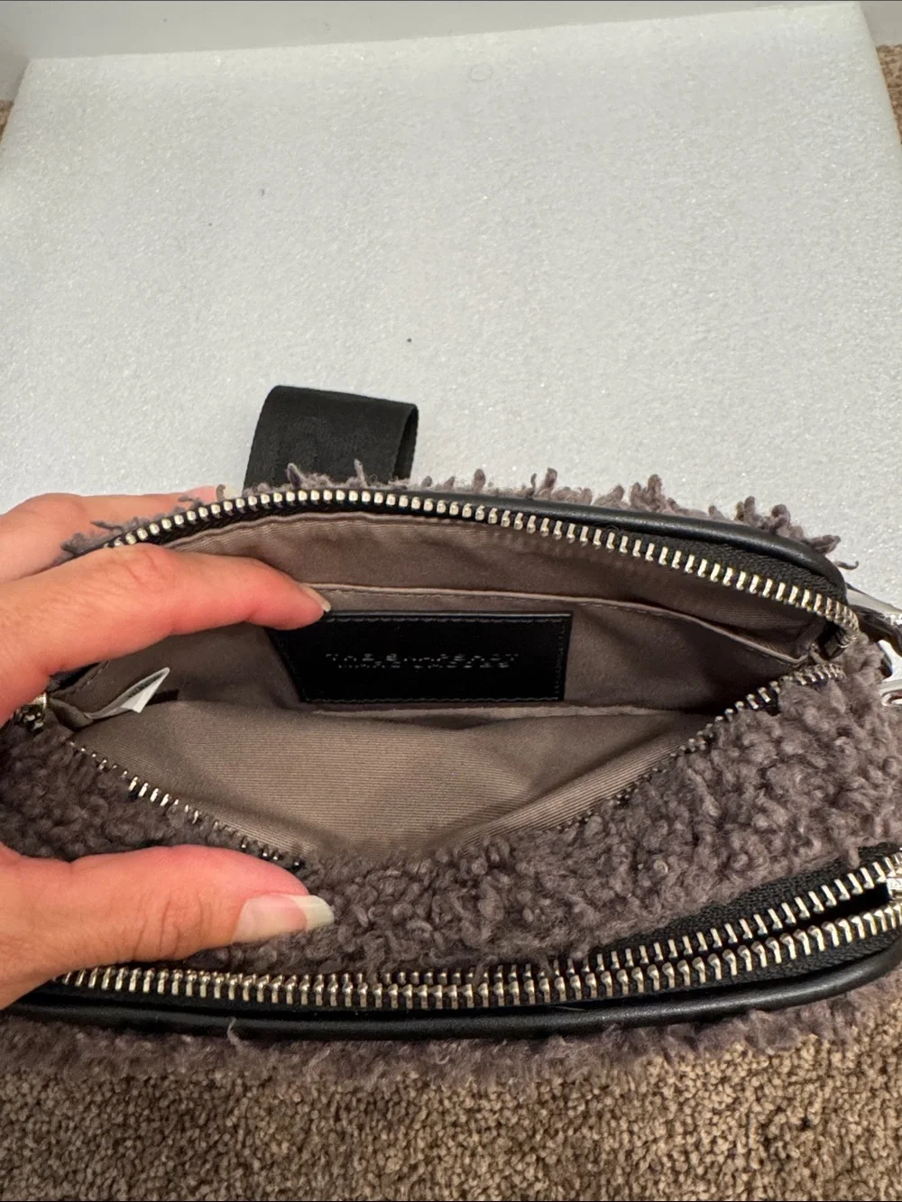 Marc Jacobs teddy shearling gray the snapshot crossbody bag purse